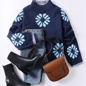 SHEIN Franclia Snowflake Pattern Turtleneck